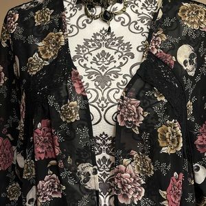 casual or dressy: Torrid skull floral black kimono sheer cover up Plus size 1 /2
